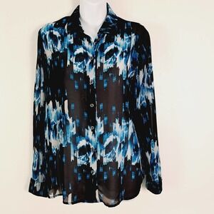 Derek‎ Lam for Design Nation Watercolor Skyline Sheer Button Up Blouse